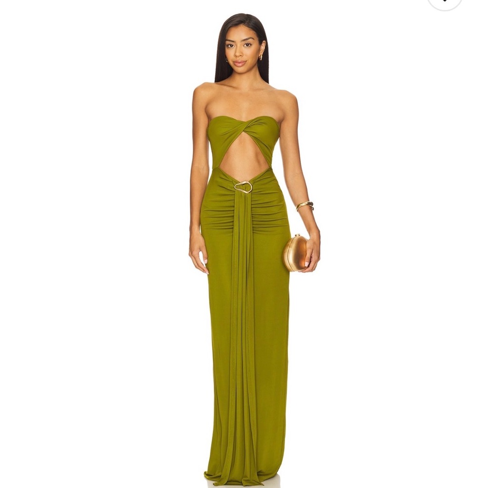 Lovers + Friends Olive Green Strapless Cutout Maxi Dress